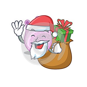 Cartoon design of viridans streptococci Santa with Christmas gift