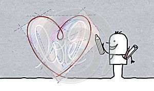 Cartoon Designer Drawing a big Graphic Heart