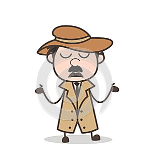 Cartoon Detective Behaving Like Don`t Know Anything Vector Concept photo