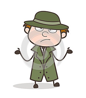 Cartoon Detective Don`t Know What to Do Vector Illustration