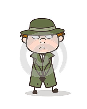 Cartoon Detective Mysterious Face Expression Vector Illustration