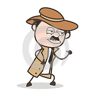 Cartoon Detective Ready to Run Action Vector Concept