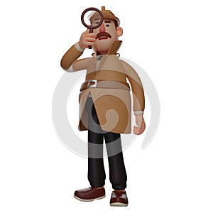 Cartoon detective Smiley 3D illustration with cute face