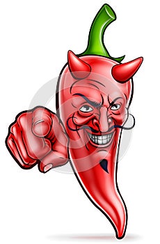 Cartoon Devil Red Chilli Pepper Pointing