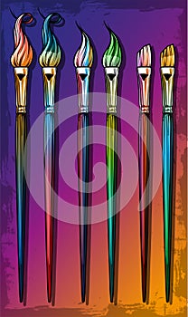 Cartoon different paint brushes vector set