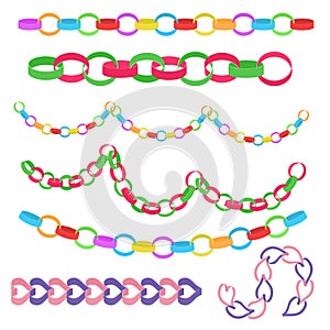 Cartoon Different Paper Colorful Chains Set. Vector