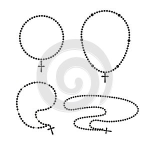 Cartoon Different Prayer Catholic Chaplet with a Cross Set. Vector