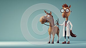 Cartoon digital avatar of Hoofy Helper A bubbly and enthusiastic vet specializing in horses and other hoofed animals photo