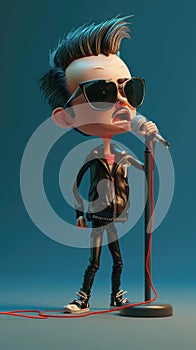 Cartoon digital avatar of a sarcastic and snarky comedian wearing a black leather jacket and sunglasses, giving witty photo