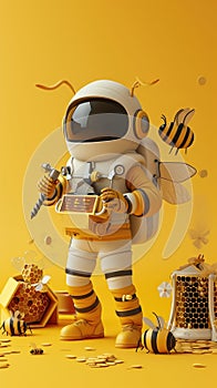 Cartoon digital avatar of TechSavvy Beekeeper Using modern tools and technology to monitor and tend to the beehives in photo