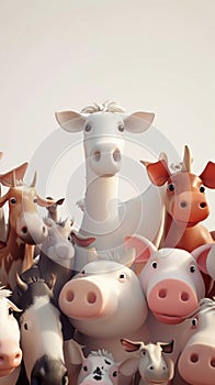 Cartoon digital avatars of Animal Whisperer This avatar is surrounded by a group of farm animals, including a cow, pig photo