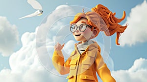 Cartoon digital avatars of Breezy the energetic and spirited meteorologist who loves tracking wind speeds and directions photo