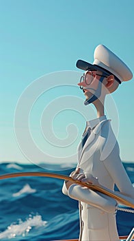 Cartoon digital avatars of Captain Nautica A true ocean lover, embracing the wind and waves while steering the yacht to photo