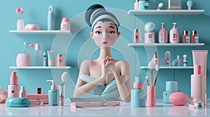 Cartoon digital avatars of Cosmetics Connoisseur Experimenting with different products and techniques for a flawless photo