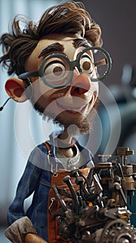 Cartoon digital avatars of Jack the Gearhead A geeky mechanic with thick glasses and a pocket protector full of tools