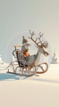 Cartoon digital avatars of a mischievous reindeer sled driver, using his wits and humor to overcome any obstacles in his photo