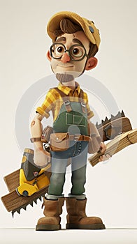 Cartoon digital avatars of Sam the Sawman Sam is a talented carpenter specializing in woodworking, using various saws photo