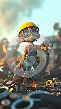 Cartoon digital avatars of Sammy the Socket A young and energetic mechanic with a bright yellow hard hat and safety