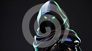 Cartoon digital avatars of Shadowy Rogue A mysterious and cunning assassin with a hooded cape and glowing green eyes