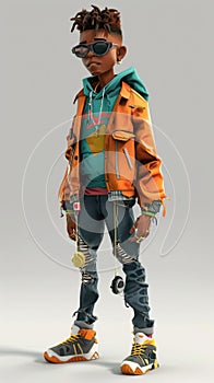 Cartoon digital avatars of Streetwear Swagger A cool and edgy teen flaunting a bomber jacket, ripped jeans, and hightop photo