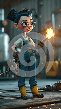 Cartoon digital avatars of Tina the Torch A gl mechanic with bright red lips and a blowtorch in her hand. Shes working