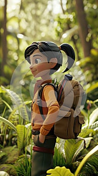 Cartoon digital avatars of Trailblazer Tina A female hiker with a ponytail and a backpack, surrounded by lush green photo