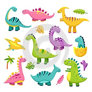 Cartoon dinosaur. Cartoon cute baby dino triceratops prehistoric wild animals brontosaurus isolated dinosaurs vector photo