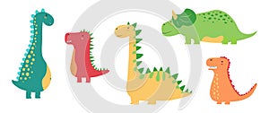 Cartoon dinosaur, cute dino, animal character vector icon, baby sticker set, funny kid collection. Drawing kindergarten