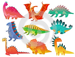 Cartoon dinosaur. Dragon nature dino kids toy monster cute animals prehistoric wild fantasy characters colorful art