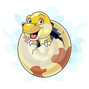 Cartoon Dinosaur has hatched inside an egg on a white background