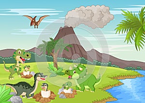 Cartoon dinosaur nesting ground