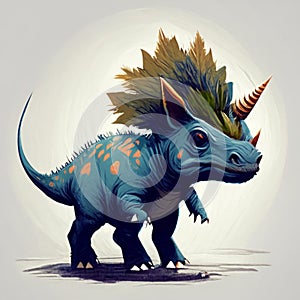 Cartoon dinosaur stegosaurus with a crown of leaves on his head AI generated