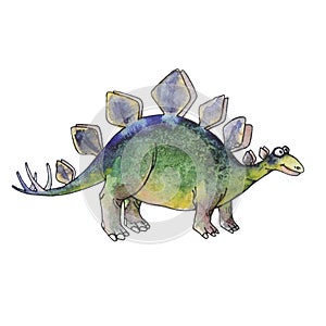 Cartoon dinosaur Stegosaurus in watercolor style