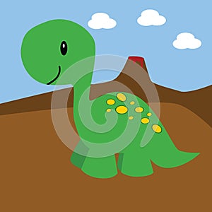 Cartoon dinosaur and volcano