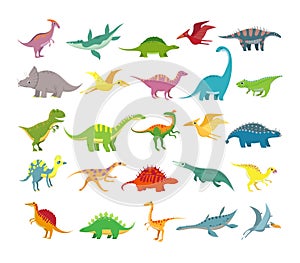 Cartoon dinosaurs. Baby dino prehistoric animals. Cute dinosaur vector collection