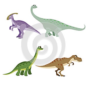 Cartoon dinosaurs set. Parasaurolophus, Brontosaurus, Brachiosaurus and Tyrannosaurus rex. Herbivore and carnivore dinosaurs colle photo