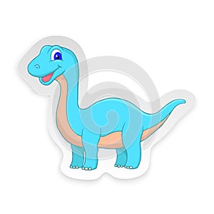 Cartoon Diplodocus Cute Little Baby Dinosaur Sticker. Vector