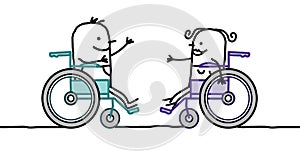 Cartoon Disabled Couple facing in Wheelchairs