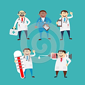 Cartoon doctor characters set vector illustration