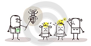 Cartoon doctor with children and lices