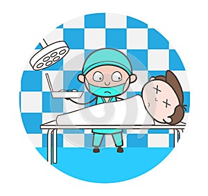 Cartoon Doctor Doing Postmortem of Dead Body Vector