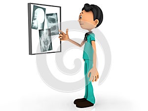 Cartoon doctor examining x-ray plates.