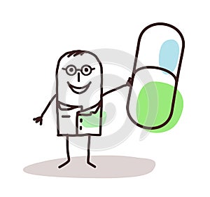 Cartoon doctor with good mÃ¯Â¿Â½dicine capsule