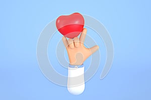 Cartoon doctor holding heart medical care concept