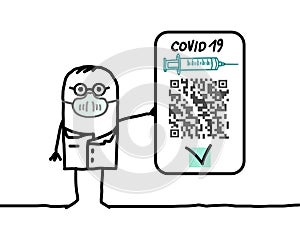 Cartoon Doctor with Mask, showing a Valid Health Code