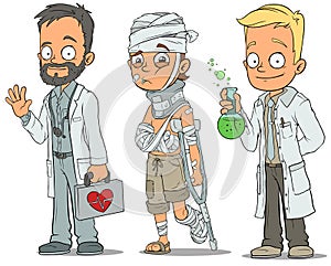 Cartoon doctor patient scientist characters set