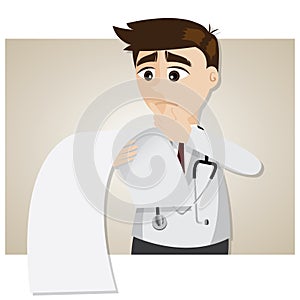 Cartoon doctor reading patient information and diagnose photo