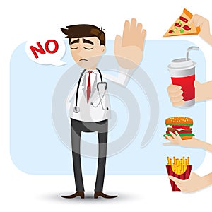 Cartoon doctor refuse junk food