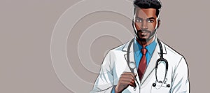 Cartoon doctor sharing an event with stethoscope around neck and beard