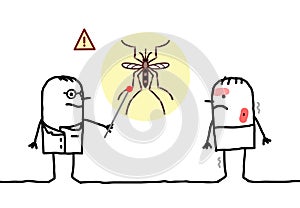 Cartoon doctor with sick man, mosquito and Dengue photo